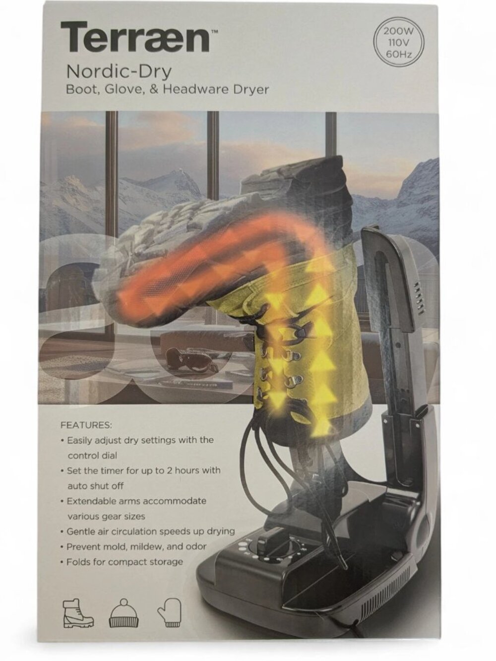 NIB Terraen Nordic-Dry Boot Glove Dryer 200W Adjustable Timer Black